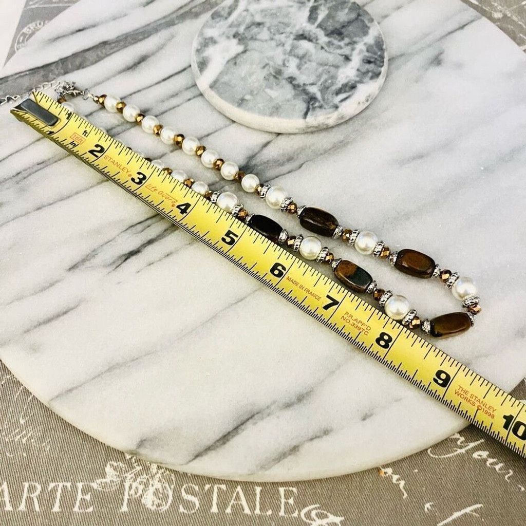 Jewelry Tigers Eye Stone and Simulated Pearl Necklace Beaded Size ONE SIZE - 8 Thumbnail