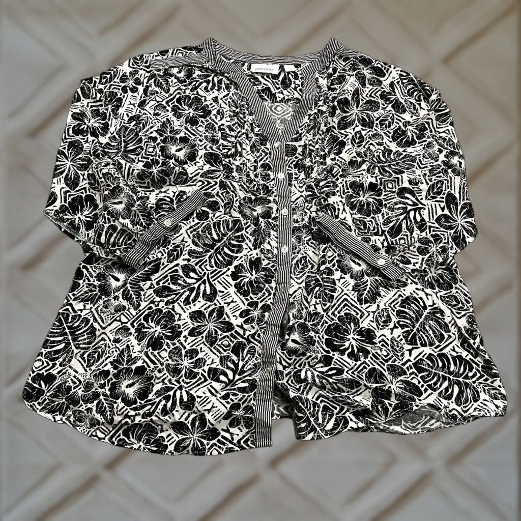 Avenue VINTAGE Avenue Women's Button-Down Blouse Shirt Plus 22 Floral Long Sleeve Knit Casual Top Black White Size 3XL / US 20-22 - 1 Thumbnail