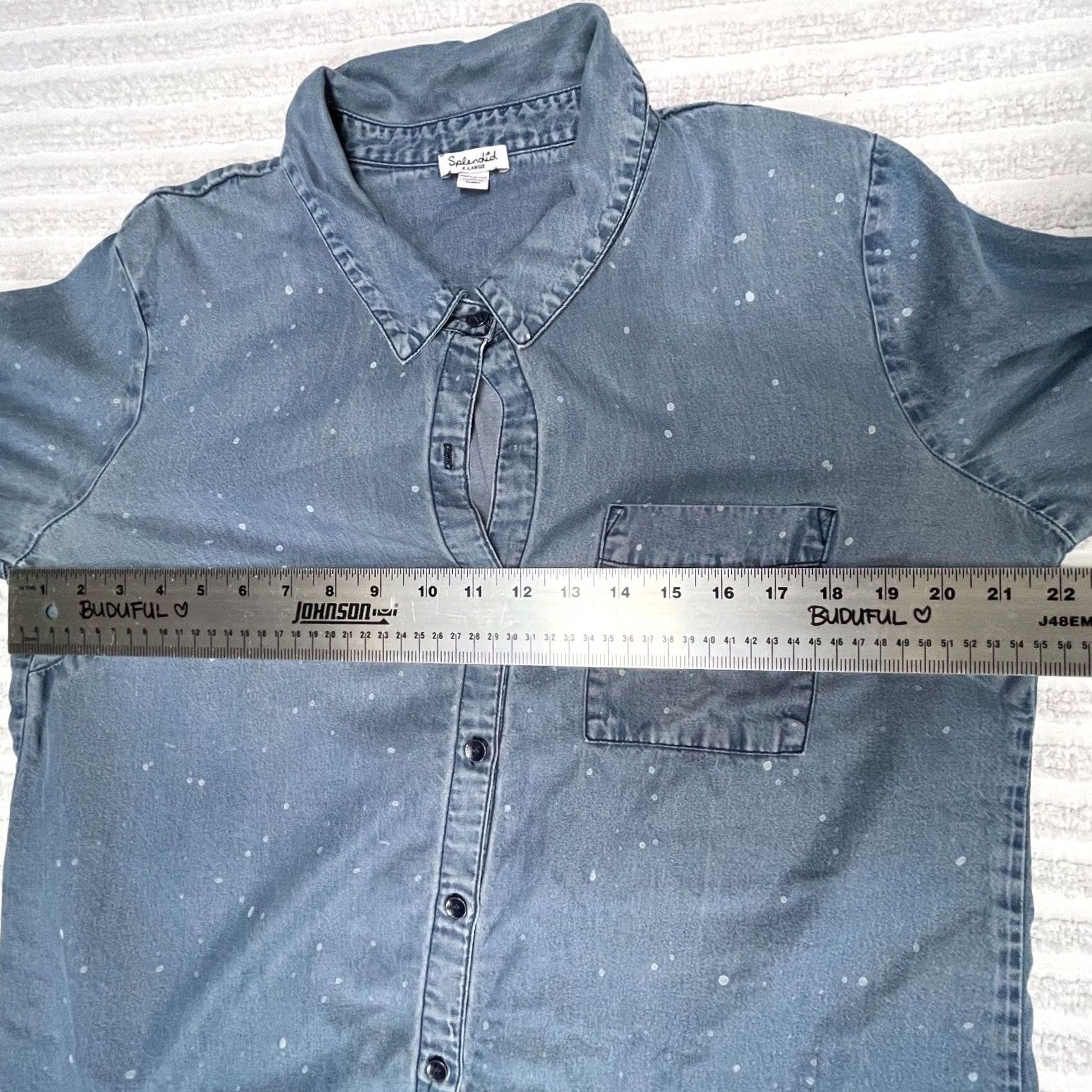 Splendid Splendid Women's Chambray Button Up Splatter Shirt Long Sleeve Top XL Blue Size XL / US 12-14 / IT 48-50 - 7 Thumbnail