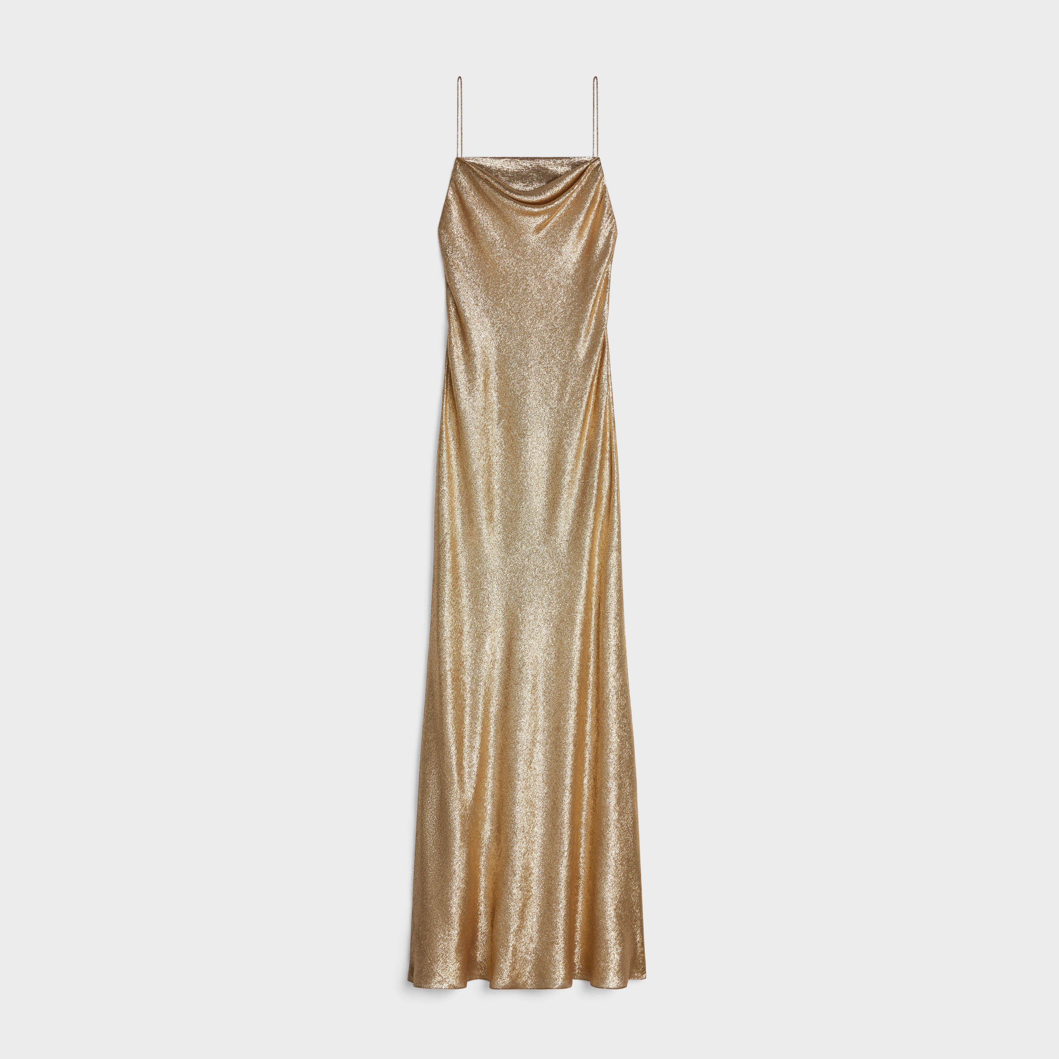 Celine o1bcso1str0824 V-Back Slip Dress In Satin Lamé in Gold Size XXS / US 00 / IT 34 - 1 Thumbnail