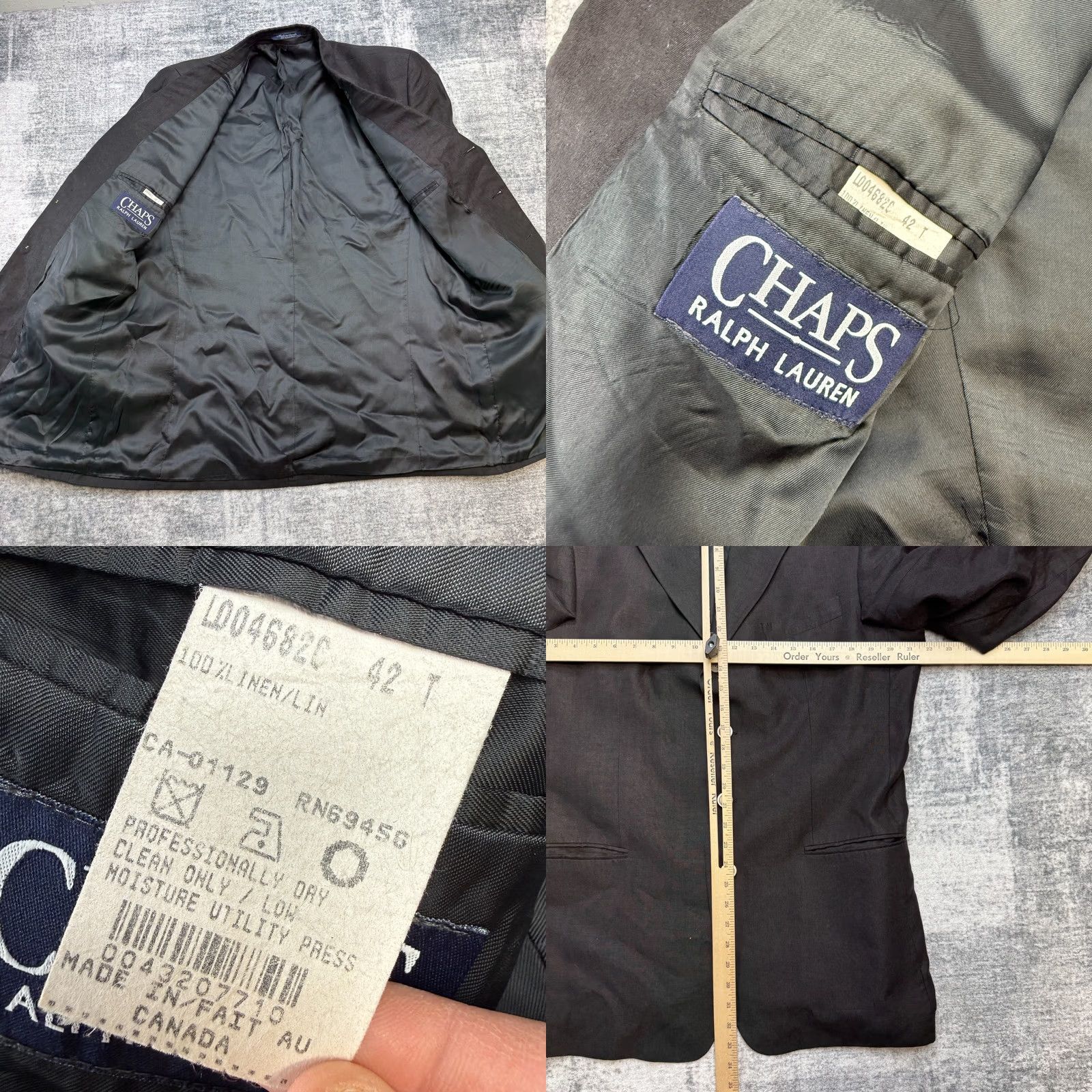 Chaps VINTAGE Chaps Jacket Mens 42 Black VTG Ralph Lauren Blazer 42L Linen Four Button Sport Coat Size 42R - 8 Thumbnail