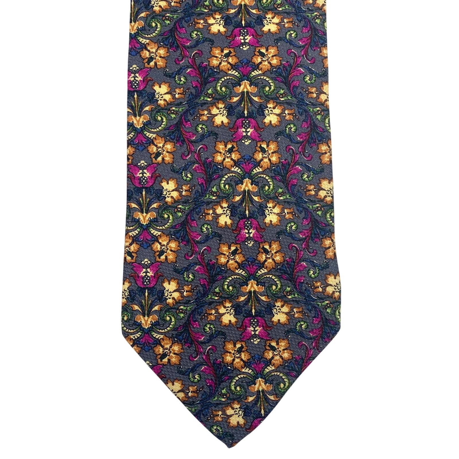Valentino Vintage Valentino Gray Floral Silk Tie Blue Gray Size ONE SIZE - 1 Thumbnail