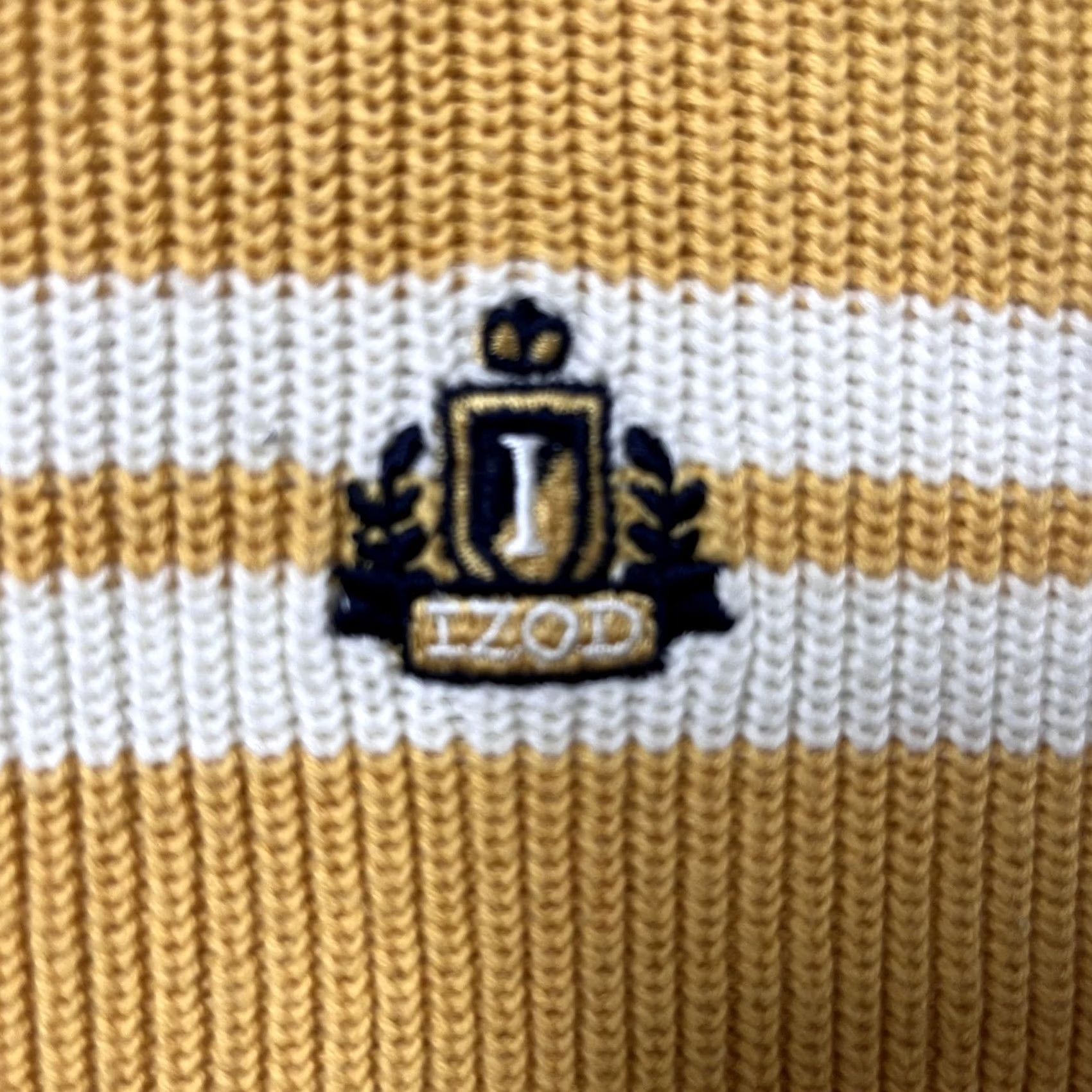 Izod VINTAGE IZOD Sweater Mens Large Yellow Navy Stripe Crewneck Cotton Preppy Knit Size US L / EU 52-54 / 3 - 3 Thumbnail