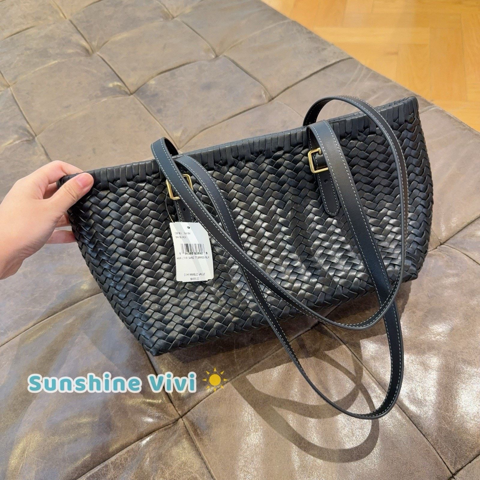 Coach NWT Coach Woven Leather Swing Tote Carryall Bag CBF83 Black Size ONE SIZE - 5 Thumbnail