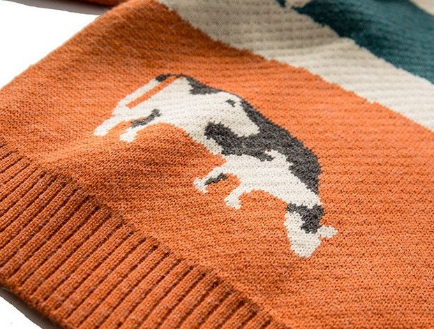 Japanese Brand × Vintage Orange Vintage Cow Print Knit Sweater Size US L / EU 52-54 / 3 - 4 Thumbnail