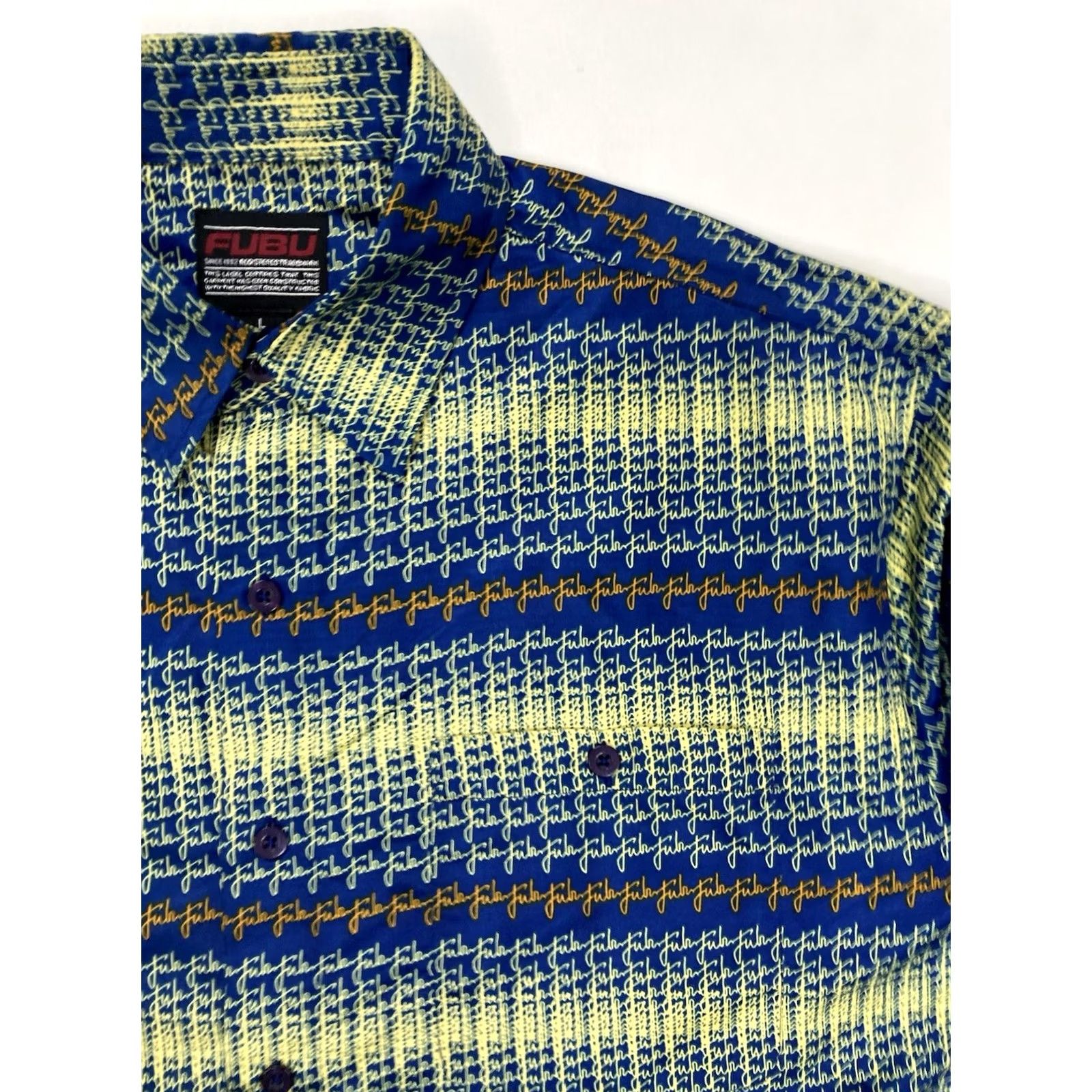 Fubu VINTAGE FUBU All Over Print Shirt Men L Blue Short Sleeve AOP Y2K Button-Up Collared 90s Hip Hop Fans Girls Size US L / EU 52-54 / 3 - 2 Thumbnail