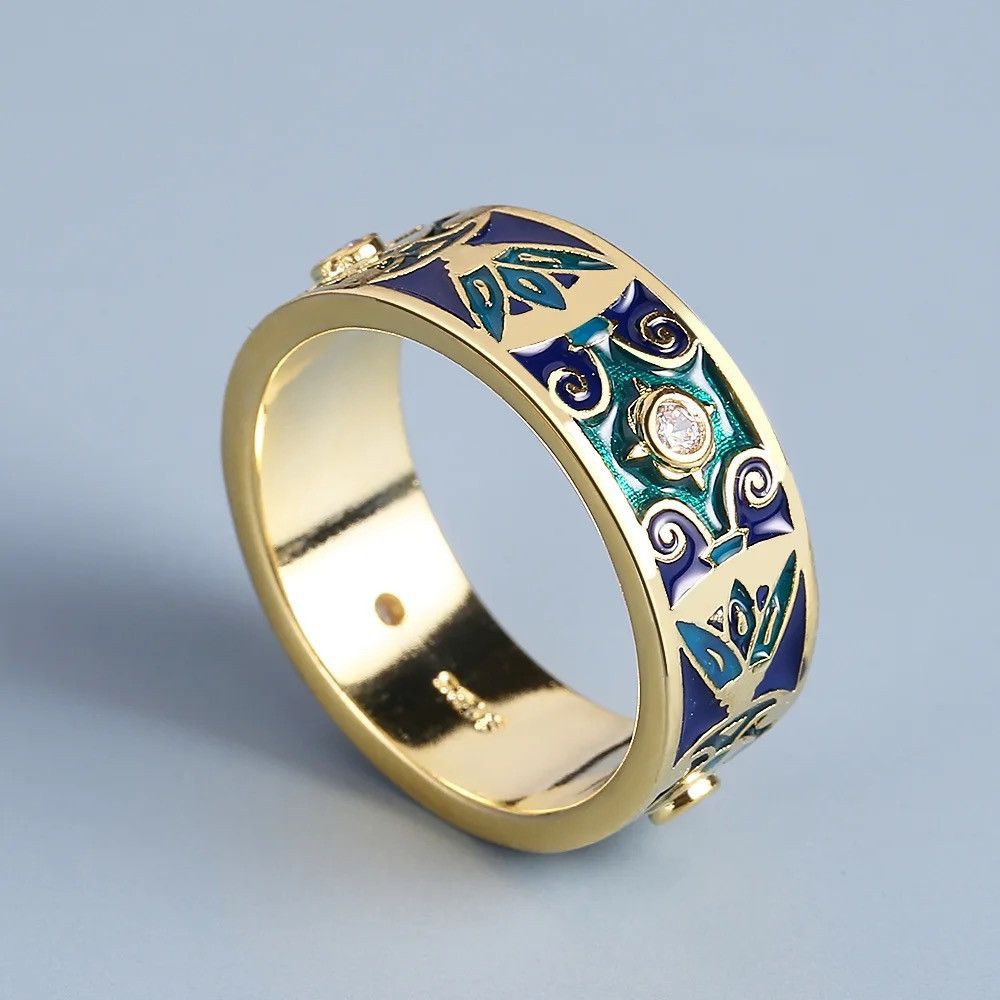 Jewelry × Vintage 18k Gold Creative Handmade Enamel Ring Size ONE SIZE - 1 Thumbnail