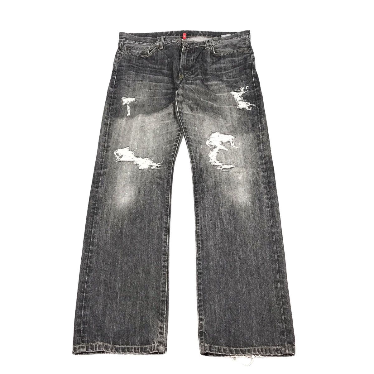RIPPED DISTRESS BLACK FADED BAGGY UNIQLO JAPAN DENIM PANTS