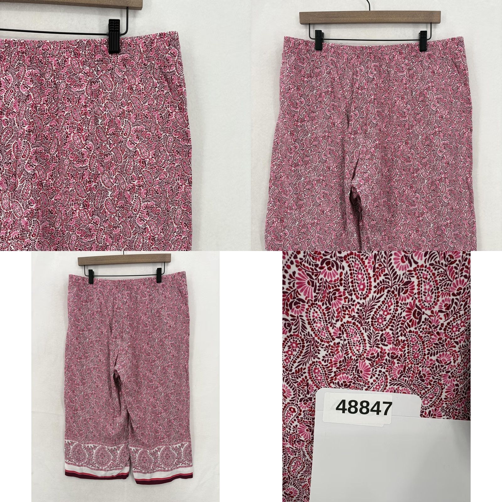 J. Jill J Jill Paisley Wide Leg Capri Pants Womens LP Pink Rayon Elastic Waist Preppy Size 36" / US 14 / IT 50 - 9 Thumbnail