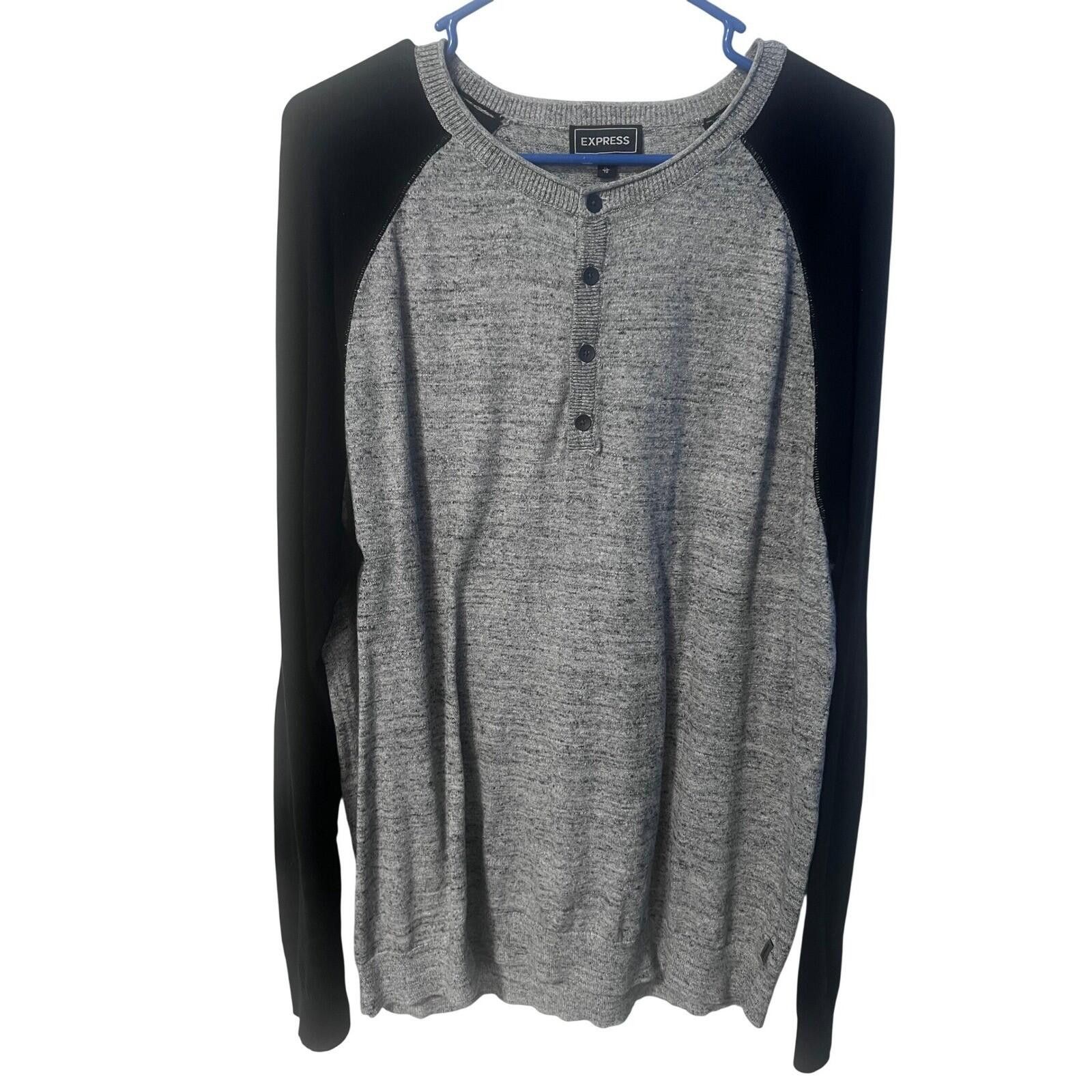 Express Express Mens Henley Sweater XL Gray Black Raglan Long Sleeve Size US XL / EU 56 / 4 - 1 Thumbnail