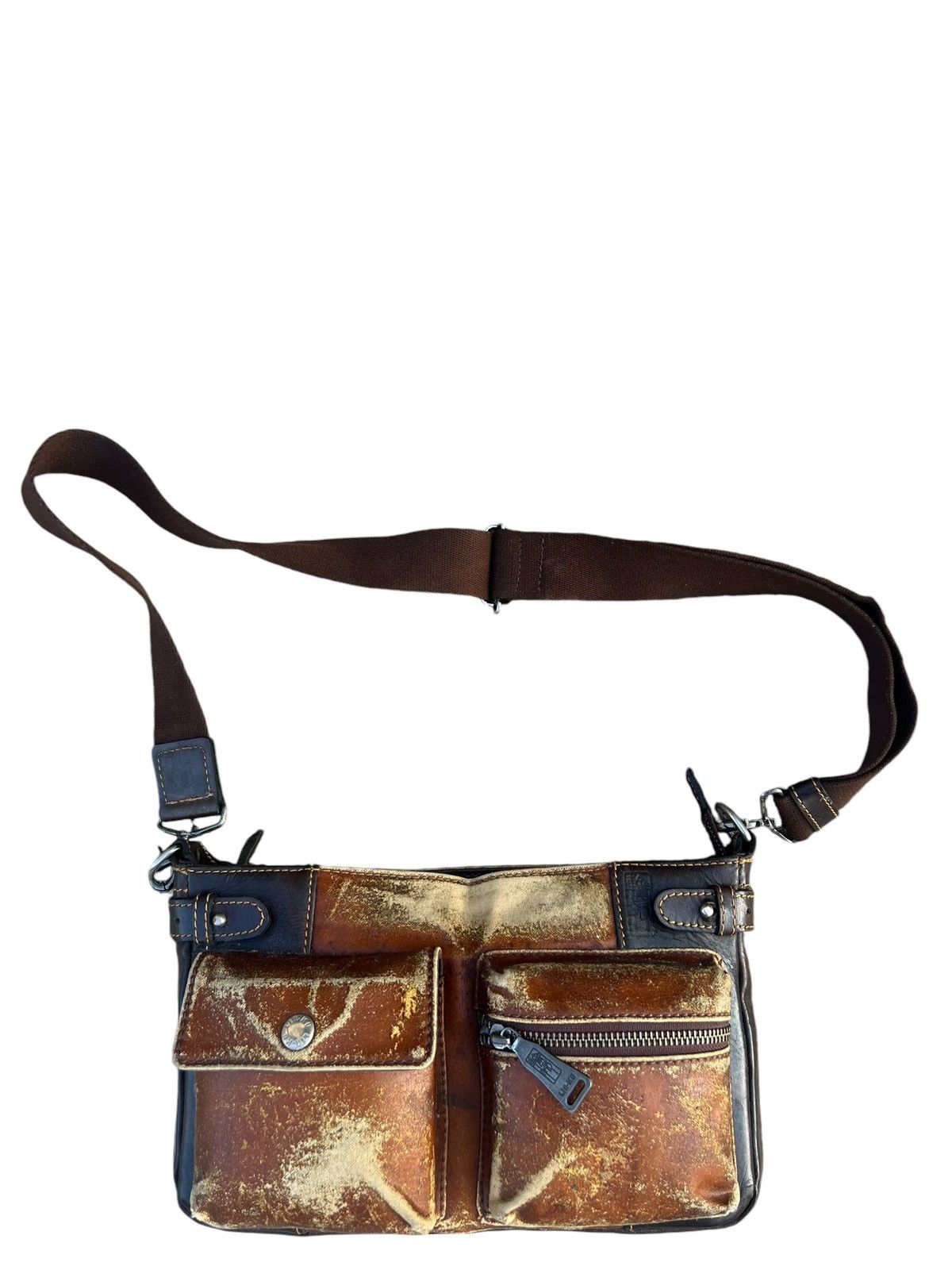 Japanese Brand Lin-ku Japan Distressed Waxed Patina Leather Cargo Bag Sling Size ONE SIZE - 5 Thumbnail