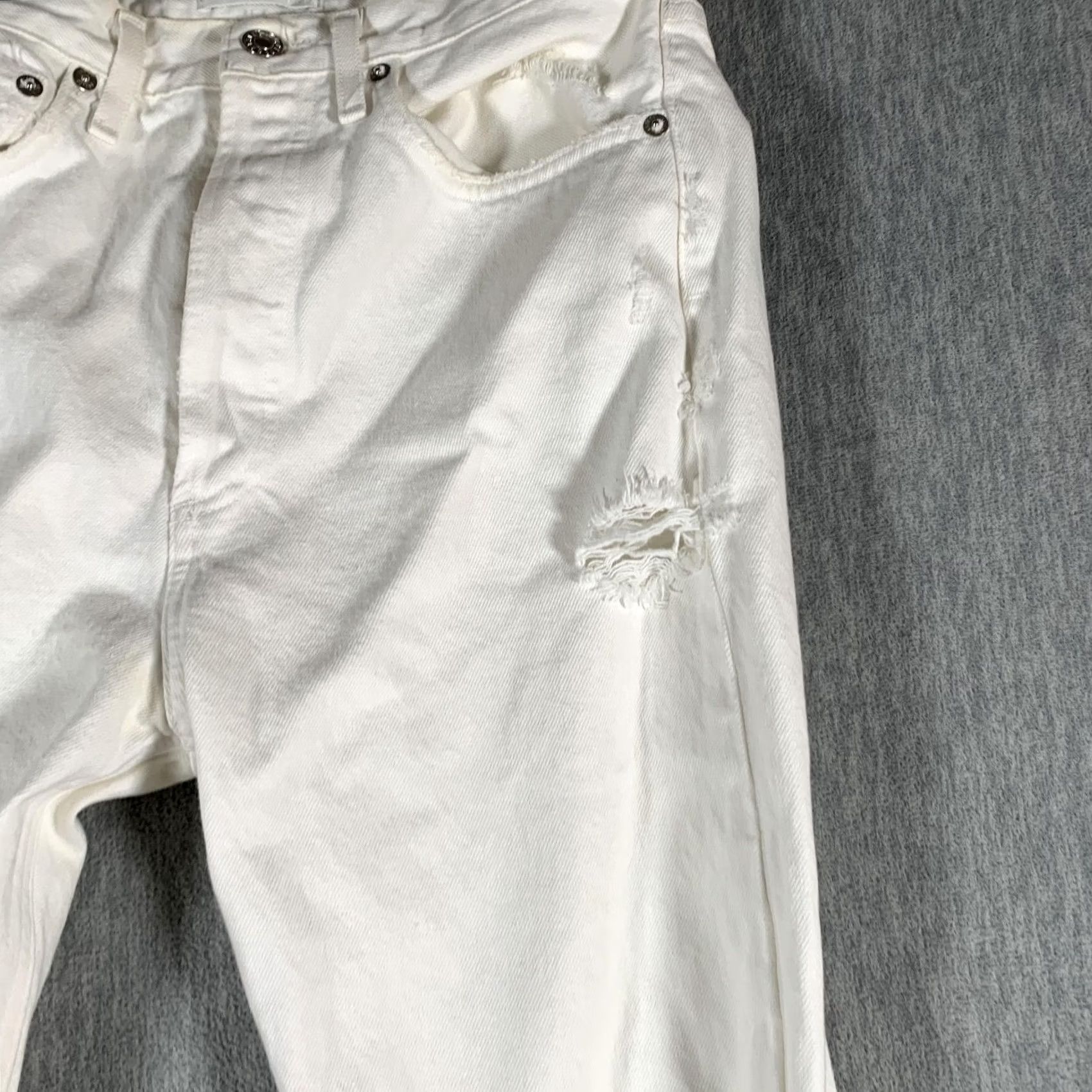 Agolde AGOLDE Jeans High Rise Straight Leg Distressed Button Fly White Denim 26 Womens Size 26" / US 2 / IT 38 - 6 Thumbnail