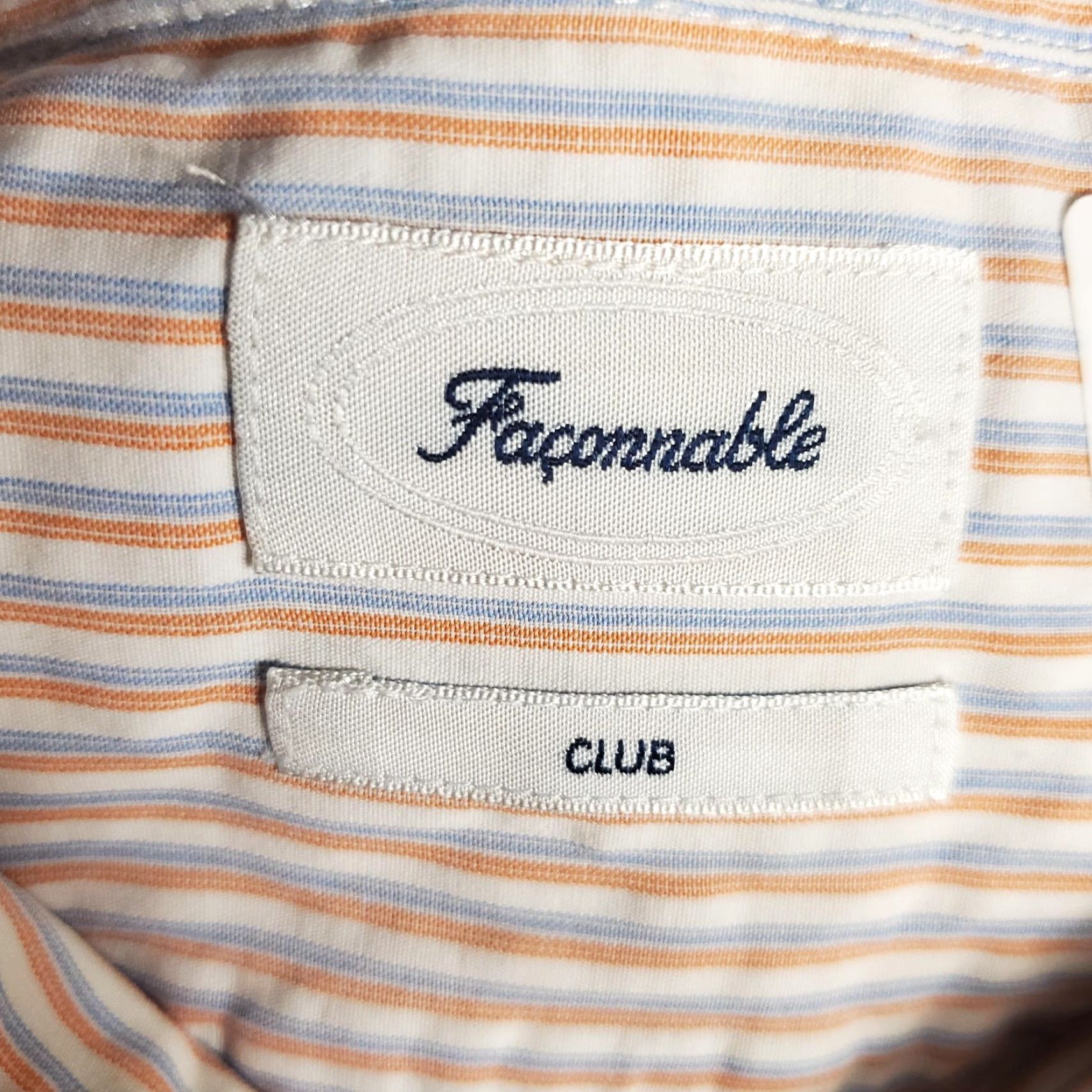 Faconnable Façonnable Men's Shirt Large Orange Striped Cotton Button-Up Short Sleeve Summer Casual Size US L / EU 52-54 / 3 - 6 Thumbnail
