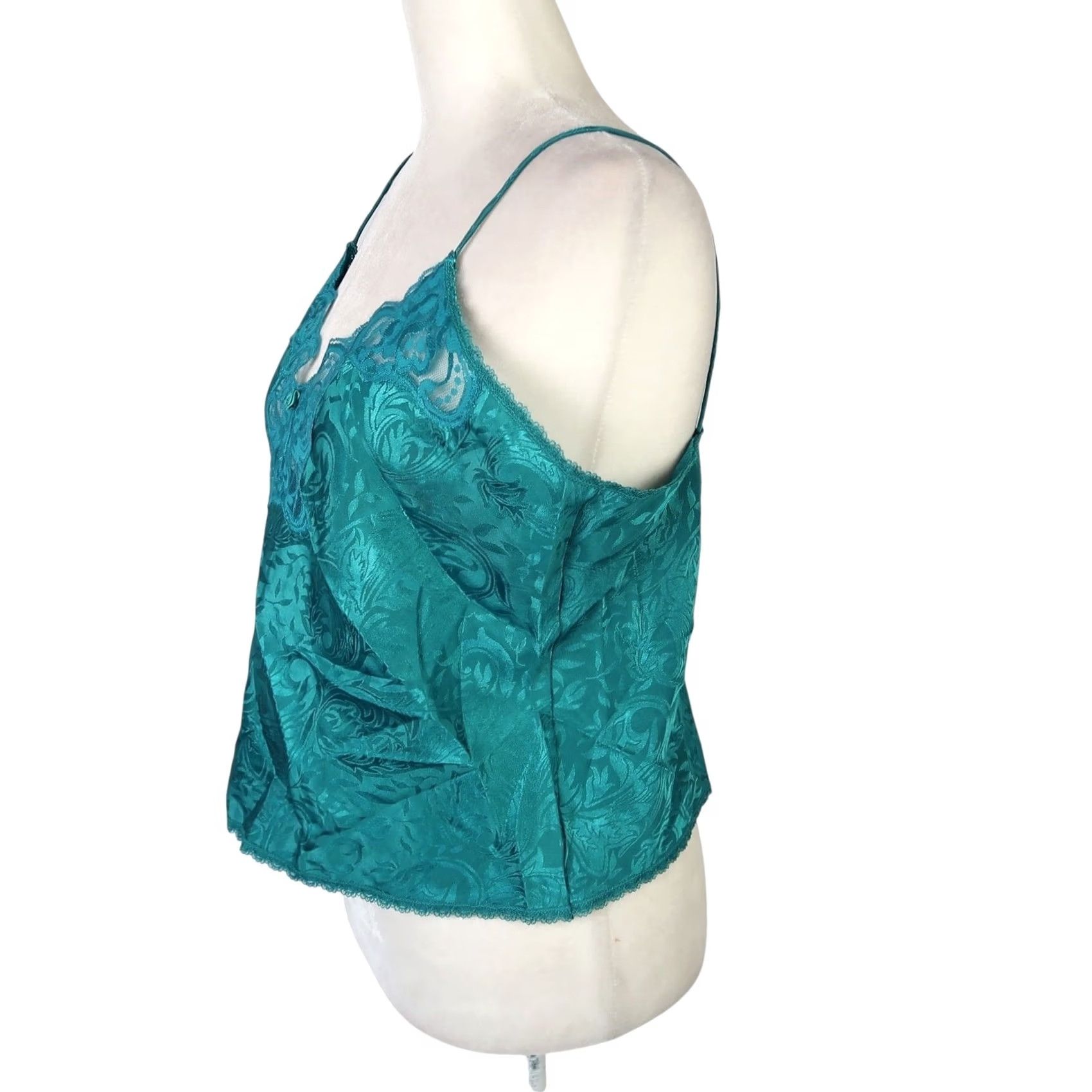 Vintage VINTAGE 80s Deena Camisole Tank Top Green Floral Satin Lace Trim L Womens Size L / US 10 / IT 46 - 3 Thumbnail