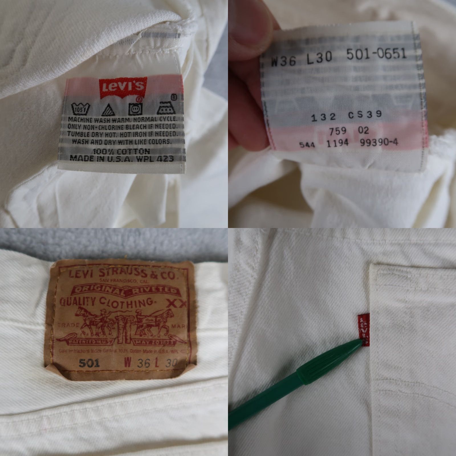 Levi's VINTAGE Levi's 501 Jeans 36x30 White Mens USA 90s 5-Pocket Denim Straight Size US 36 / EU 52 - 10 Thumbnail