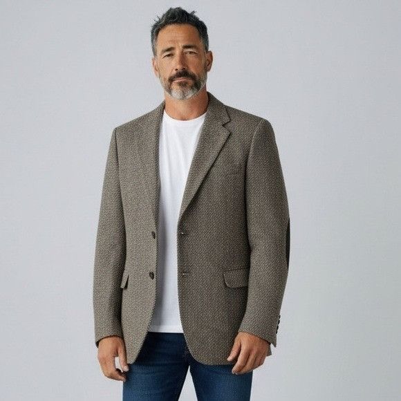 Vintage Vintage Ejoven Wool Men's Textured Blazer With Suede Elbow P Size 42R - 1 Thumbnail