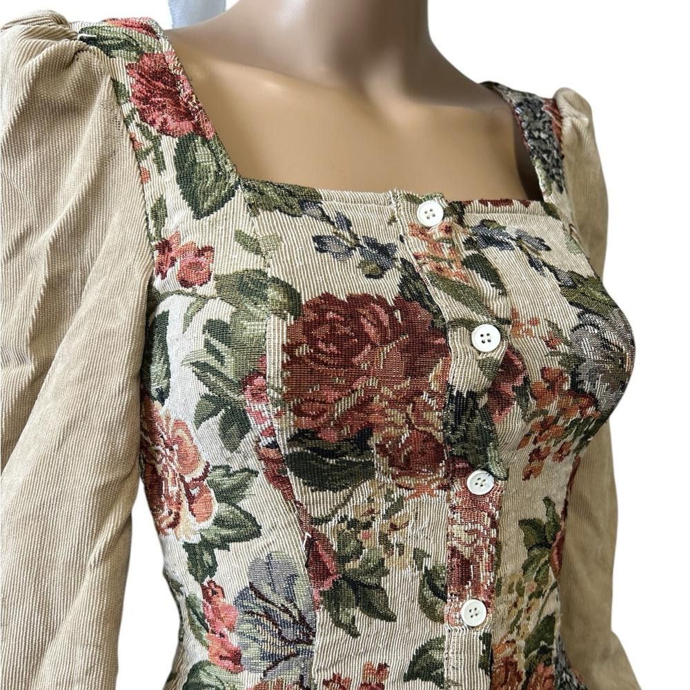 Designer CIDER Floral Mini Dress with Corduroy Sleeves Size S / US 4 / IT 40 - 5 Thumbnail