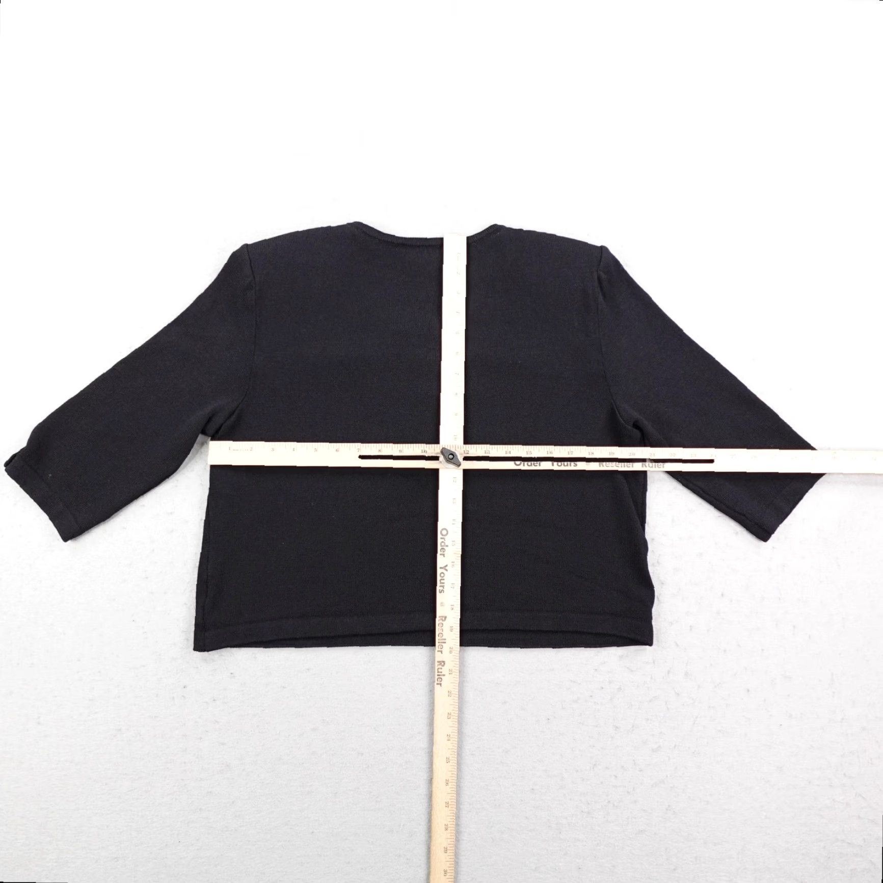 St. John VINTAGE St. John Collection Sweater Women 14 Black Lace-Up V-Neck 3/4 Sleeve Knit Wool Blend USA Ladies M/L Size XL / US 12-14 / IT 48-50 - 3 Thumbnail