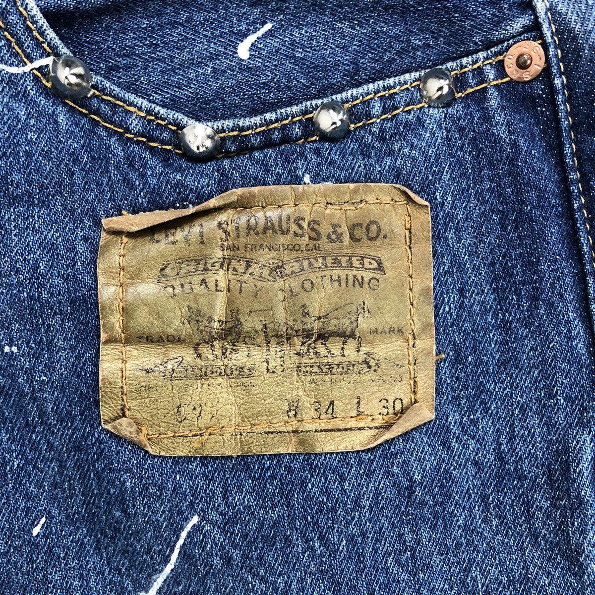 Levi's 90s Vintage Levis 501 USA Rework Painted Custom Blue Jeans Size US 34 / EU 50 - 8 Thumbnail