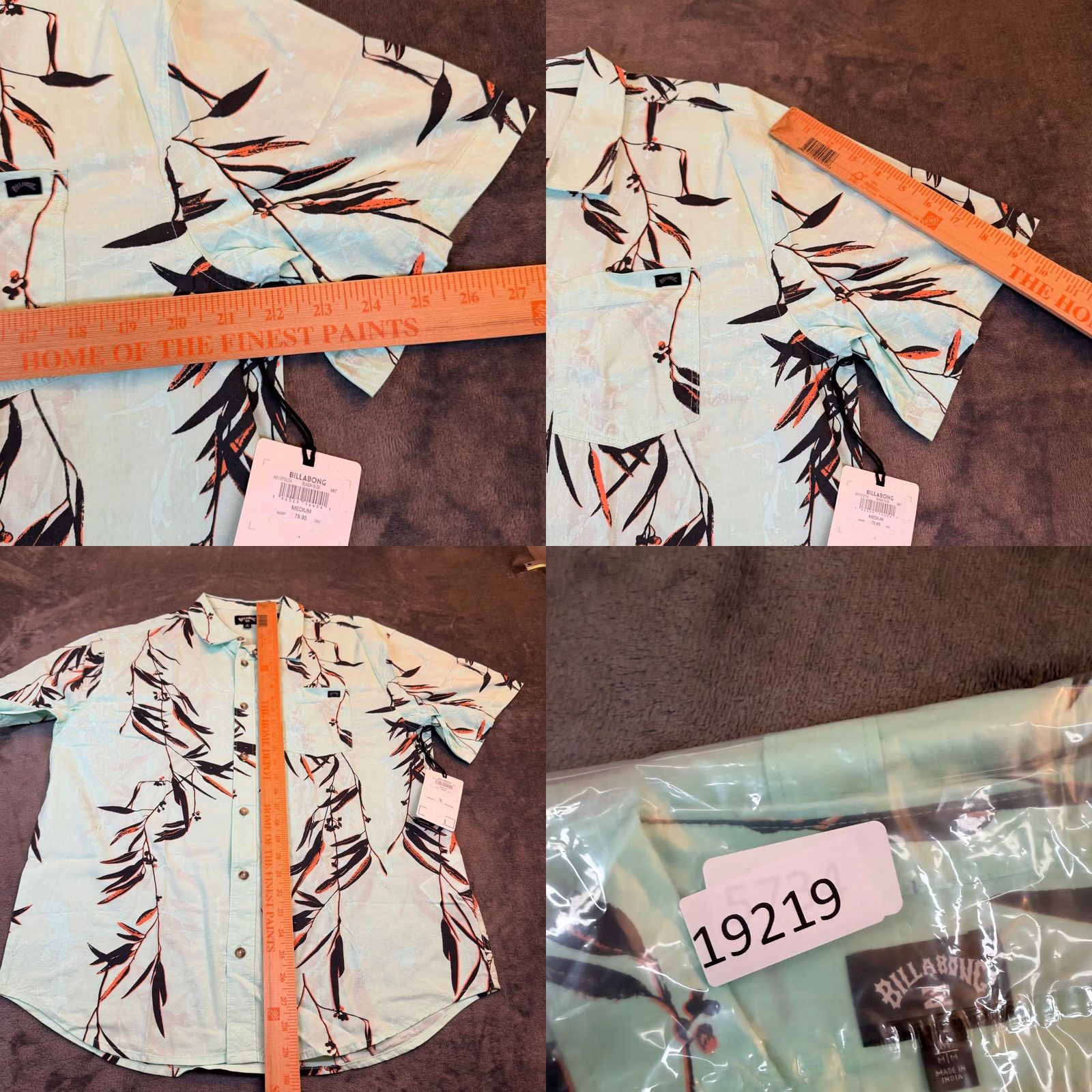Billabong VINTAGE? No - (not vintage) Shirt Billabong Sundays SS Button Up Mens M Mint Green Floral Stretch NWT Size US M / EU 48-50 / 2 - 8 Thumbnail