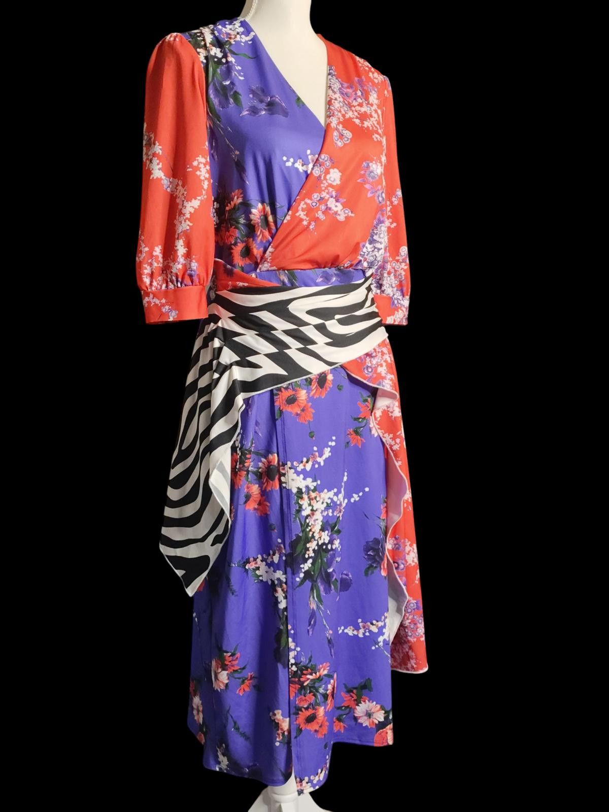 Asos ASOS Women's Colorblock Floral Wrap Midi Dress w/Zebra Print Size M / US 6-8 / IT 42-44 - 4 Thumbnail