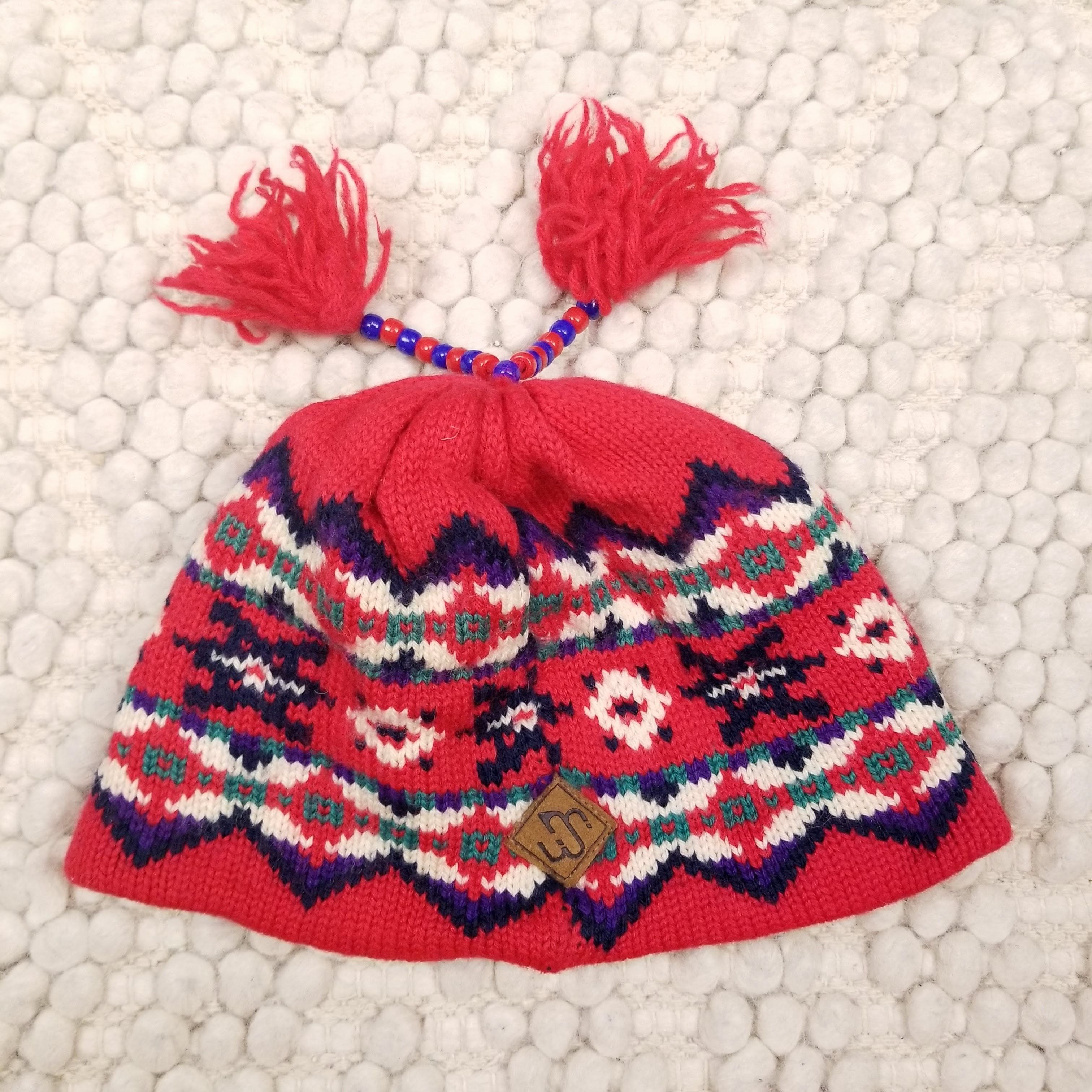 Other Merkley 100% Wool Patterned Beanie Beaded Pom Pom Tassel Size ONE SIZE - 6 Thumbnail