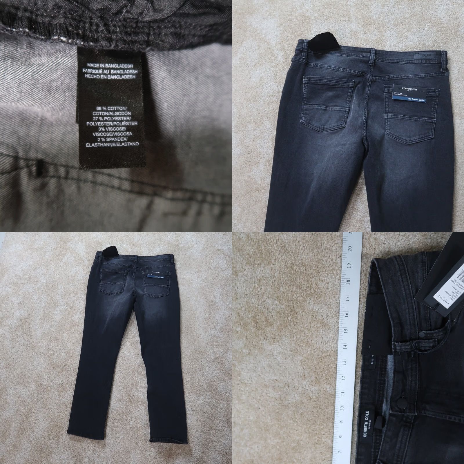 Kenneth Cole kenneth cole Slim Fit Jeans Men 36x32 Black Straight Leg Denim New with Tags Regular 5-Pocket Stretch Modern Preppy Clothing Mens Size US 36 / EU 52 - 8 Thumbnail