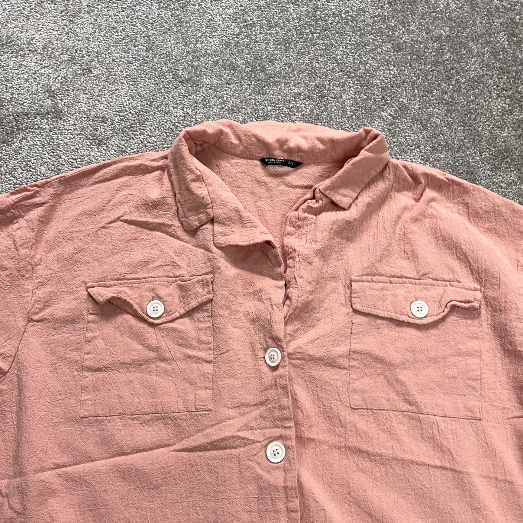 Shein SHEIN Curve Plus Size 3XL Pink Cropped Button Down Blouse Casual Short Sleeve Cotton Womens Size XXL / US 16-18 / IT 52-54 - 3 Thumbnail