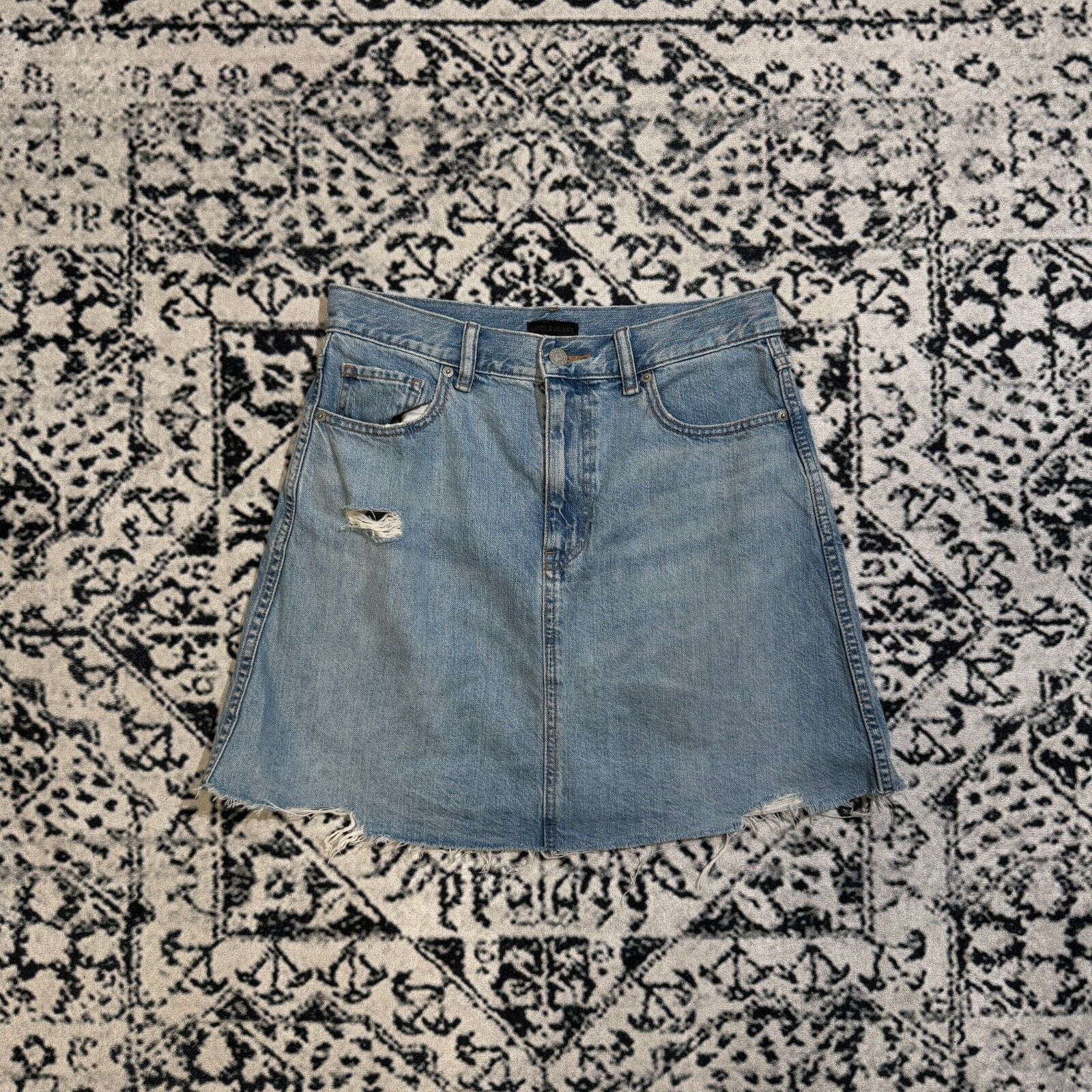 Vintage Vintage Women's Blue Cotton Skirt Size W27 Regular Fit Size 27" / US 4 / IT 40 - 1 Thumbnail