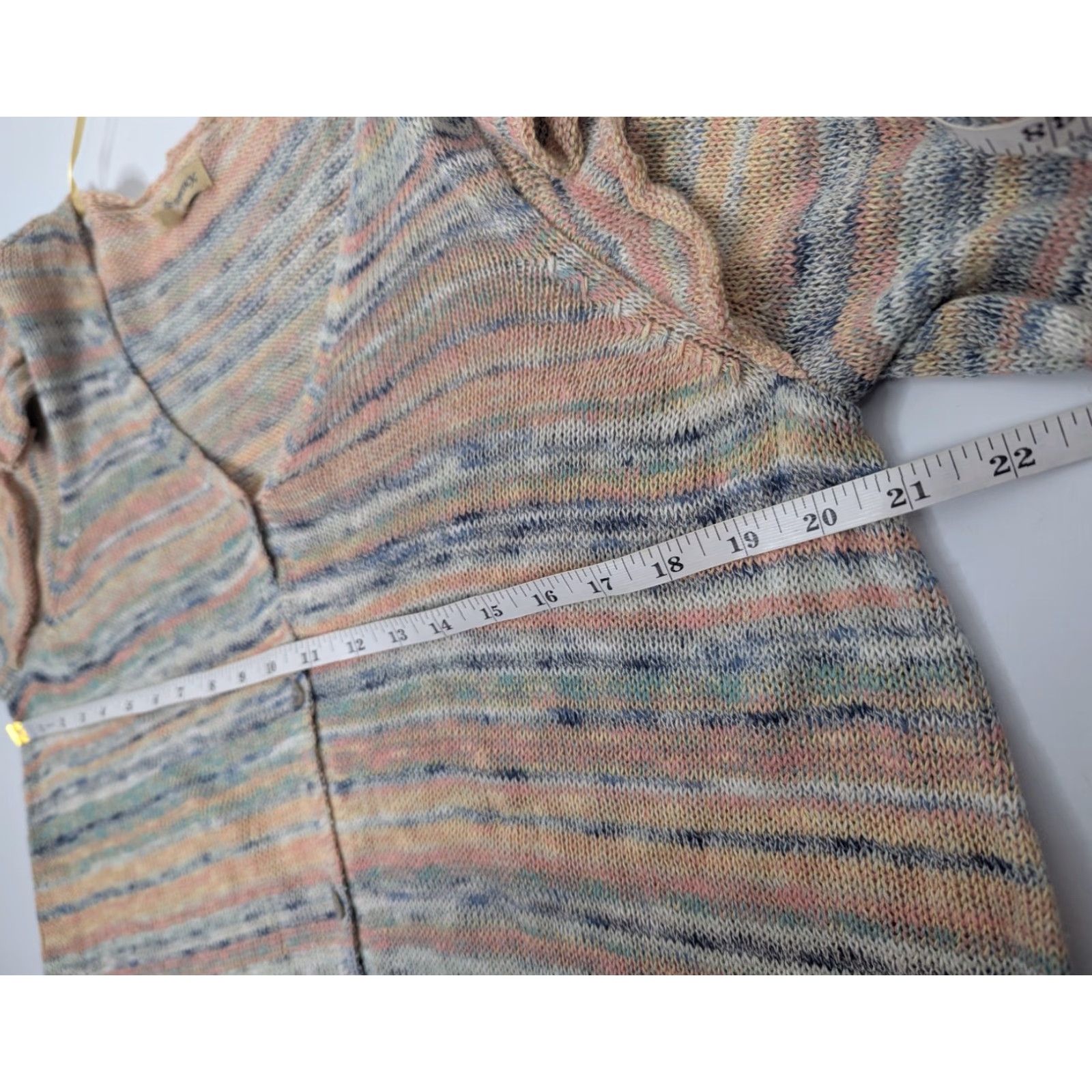 Vintage VINTAGE Democracy V-Neck Cardigan Sweater Heathered Stripe Print Ruffle Shoulders Sz XL Size XL / US 12-14 / IT 48-50 - 6 Thumbnail