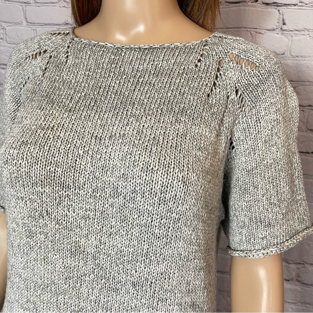 Handmade Hand Knit Linen Blend Short Sleeve Grey Melange Top Size S Size ONE SIZE - 3 Thumbnail