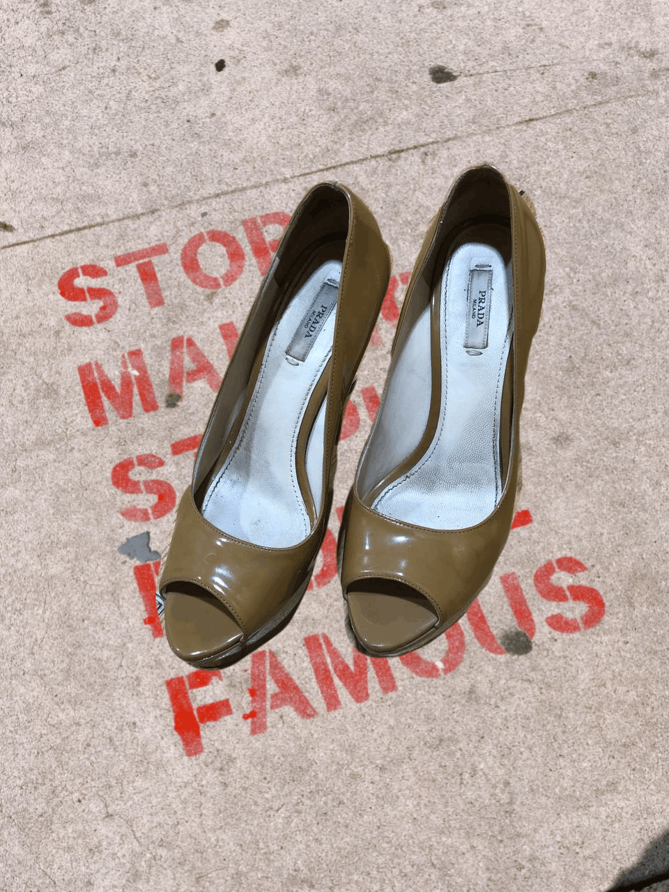 Prada Patent Leather Open-toe Pump Light Brown Heels