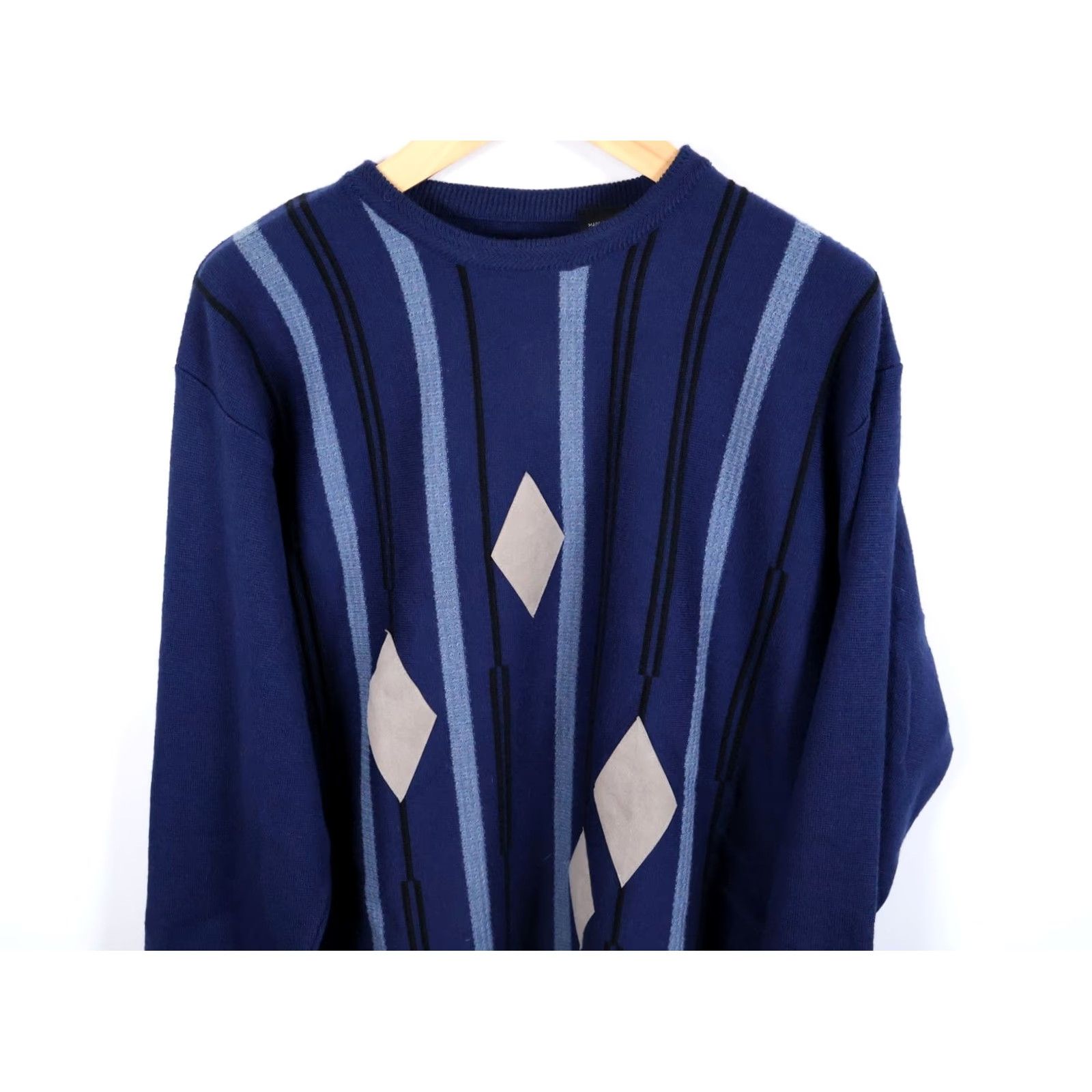 Vintage VINTAGE 90s Wool Blend Sweater Men's 2XL Blue Stripe Diamond Crewneck Italy Made Knit Pullover Regular Mens Size US XXL / EU 58 / 5 - 4 Thumbnail