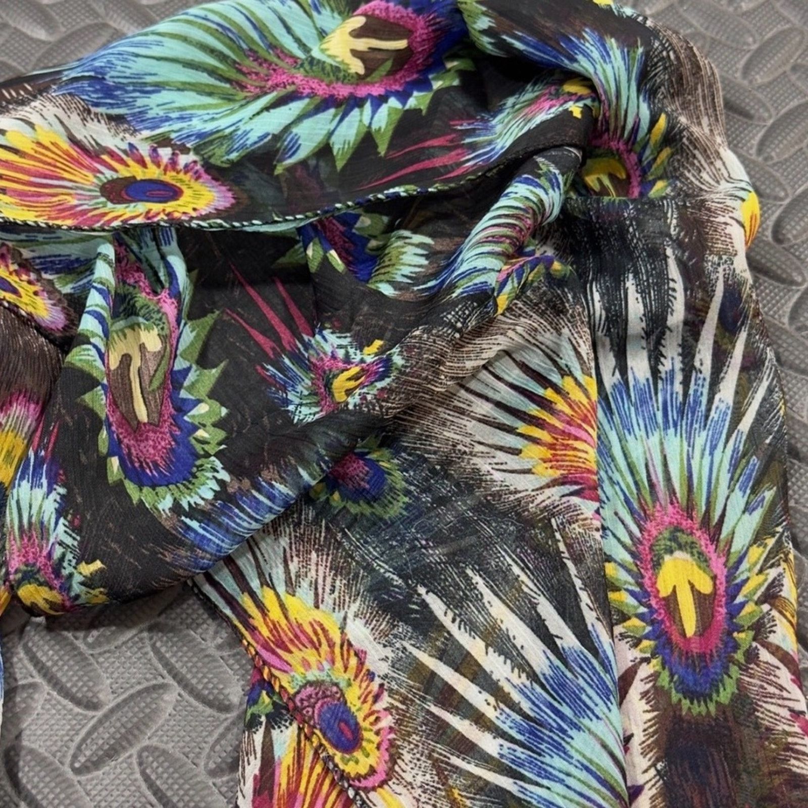 Other Peacock Feather Print Scarf Beach vacation Vintage Y2K Size ONE SIZE - 4 Thumbnail