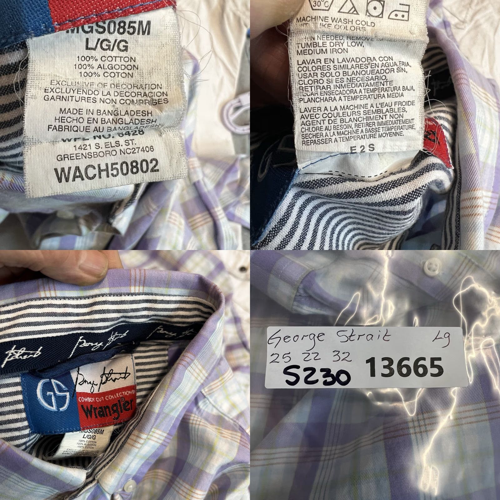 Wrangler VINTAGE Wrangler George Strait Cowboy Cut Button-Up Plaid Shirt Adult Large Purple Casual Workwear Mens Size US L / EU 52-54 / 3 - 8 Thumbnail