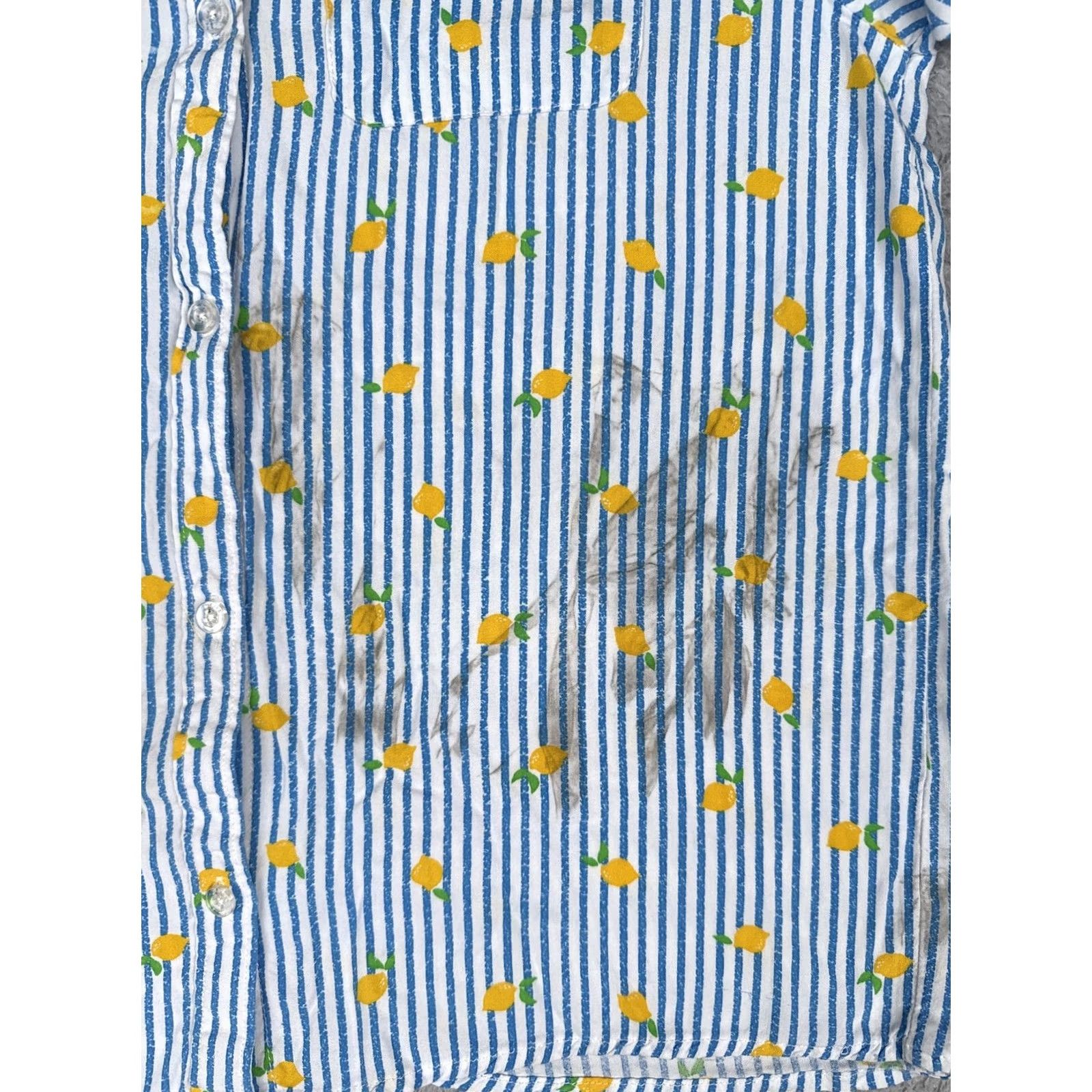 Empyre Empyre Teens Medium Multicolor Short Sleeve Button-Up Shirt Lemon Print Striped Lightweight Casual Size M / US 6-8 / IT 42-44 - 6 Thumbnail