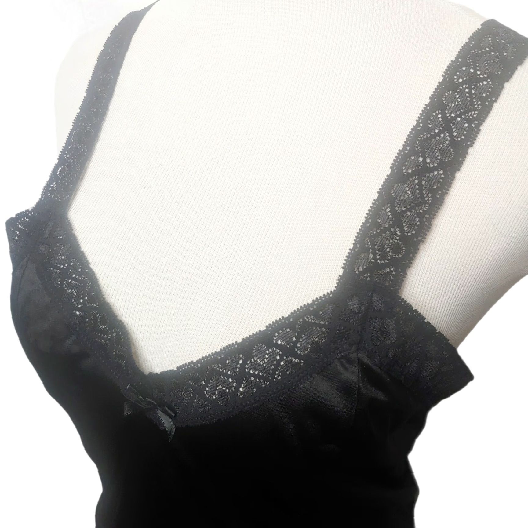 melin VINTAGE Mel-Lin Women's Camisole Lace Nylon Undershirt 1980s Black L Retro Cottagecore Size L / US 10 / IT 46 - 6 Thumbnail