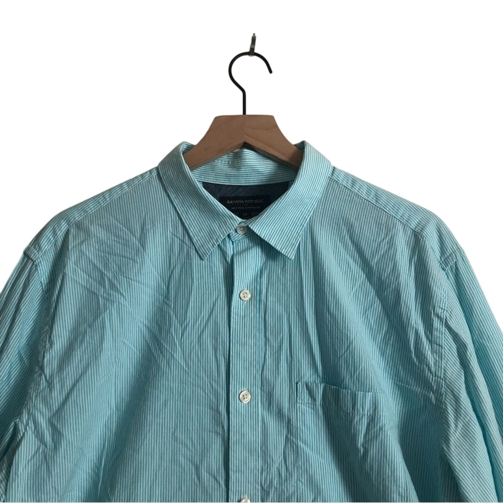 Banana Republic Banana Republic Soft Wash Blue Striped Button Up Shirt Size US XL / EU 56 / 4 - 2 Thumbnail