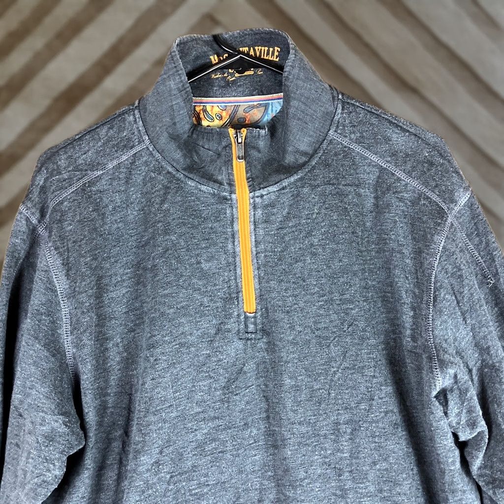 Vintage Margaritaville Mens Sweater Charcoal Gray 1/4 Zip Long Sleeve Large Size US L / EU 52-54 / 3 - 1 Thumbnail
