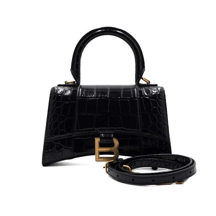Black Hourglass Xs Top Handle Tote Bag With Gold Logo, Women's