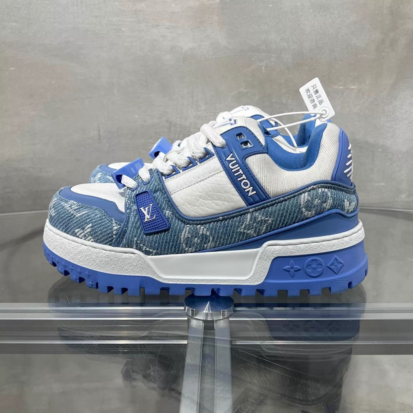 Louis Vuitton LV Trainer Maxi WhtBl Dnm Clefable UK3/37 YH24731 Size US 6.5 / IT 36.5 - 3 Thumbnail