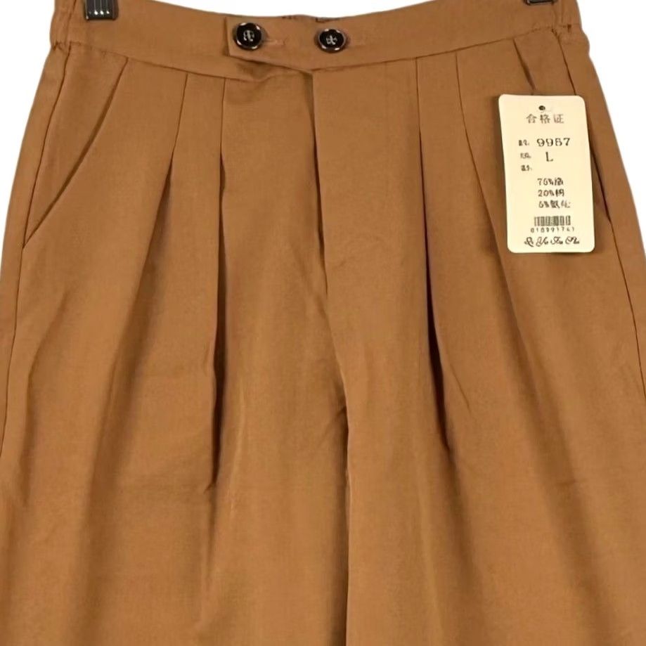 Camel NWT Womens L Wide-Leg Pleated Dress Pants Trousers Camel Brown High Rise Office Pants Size 36" / US 14 / IT 50 - 2 Thumbnail