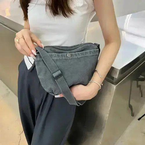 Canvas Denim Crossbody Bag in Grey, Men's