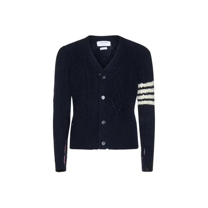 Thom Browne Thom Browne Navy V-Neck Cable Knit Sweater Size US S / EU 44-46 / 1 - 1 Thumbnail
