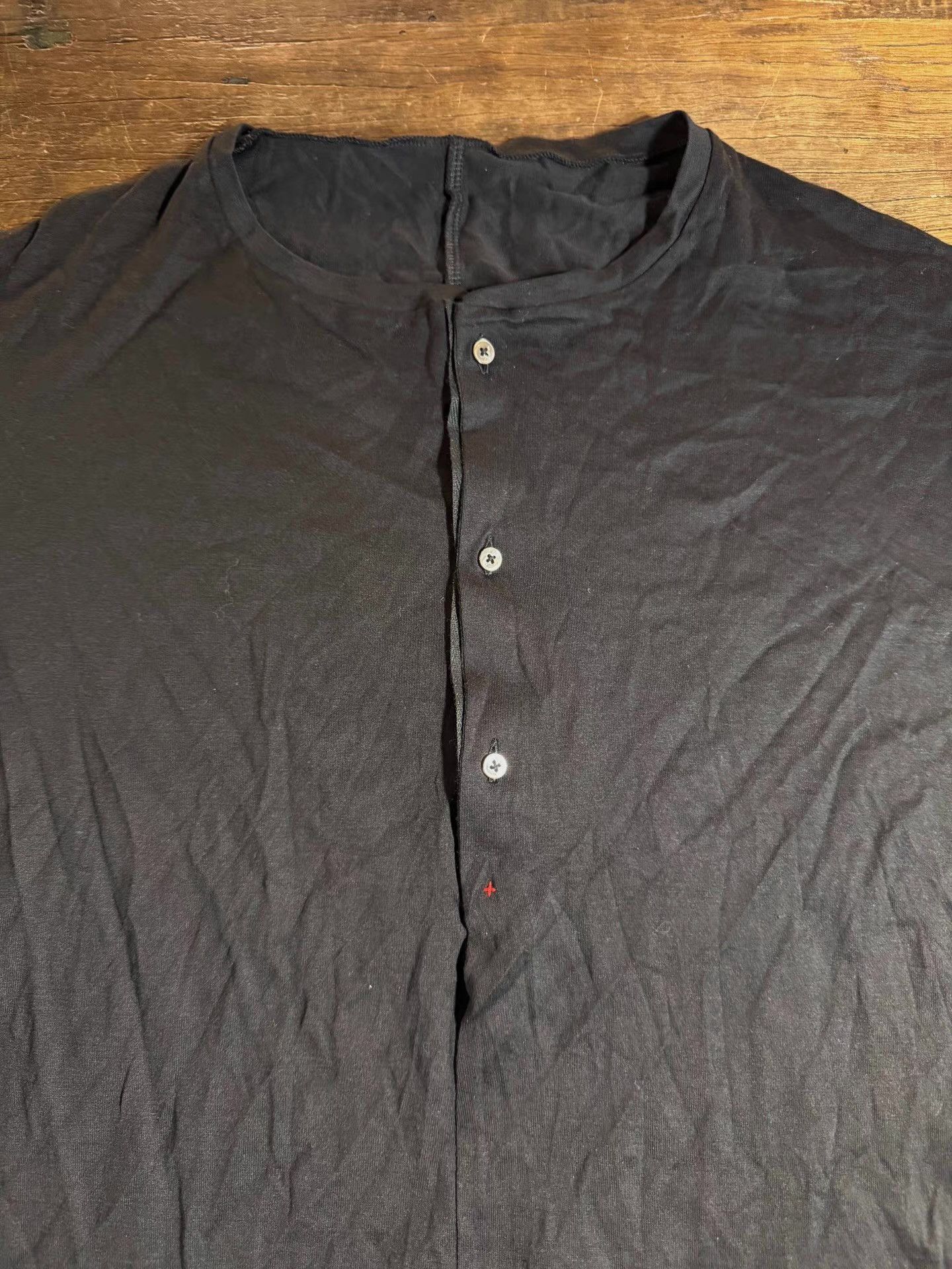 Ma+ m.a+ 19SS Men's Black Henley Neck Short Sleeve Tee Ｑ25 Size US M / EU 48-50 / 2 - 2 Thumbnail