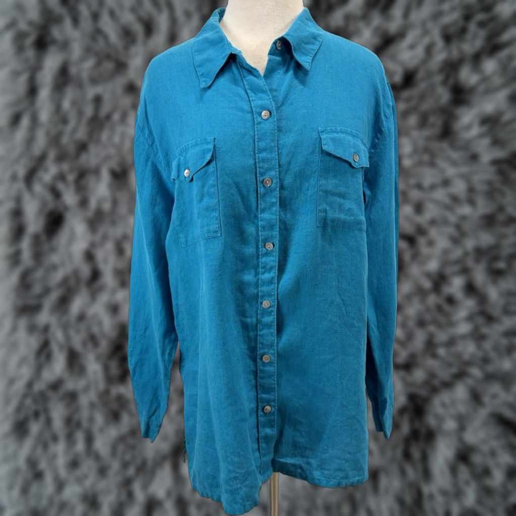 X-LARGE Chicos Linen Shirt Button Up Tunic Women’s XL Blue Coastal Size XL / US 12-14 / IT 48-50 - 1 Thumbnail