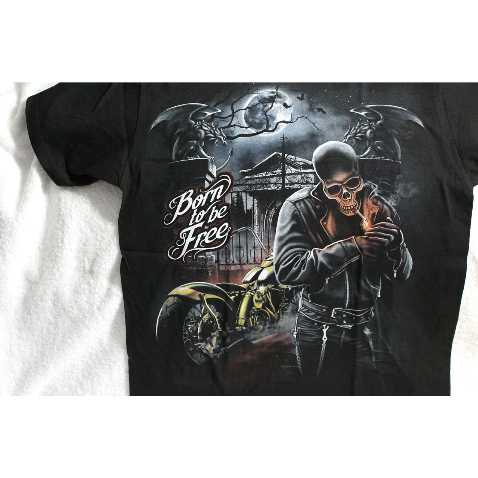 Born VINTAGE Skull Motorcycle Graphic T-Shirt Men's XL Black Moon Theme Size US XL / EU 56 / 4 - 2 Thumbnail