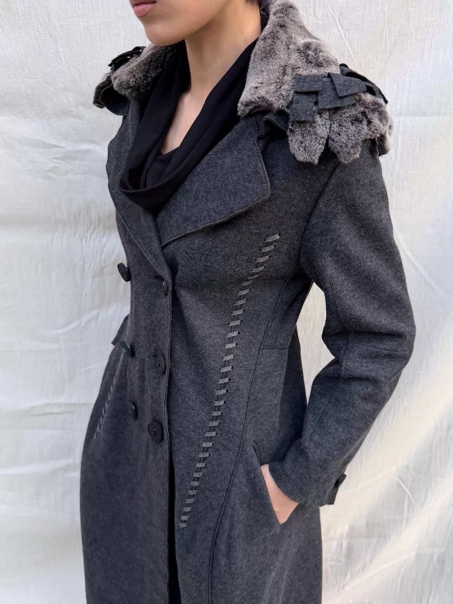 Marithe + Francois Girbaud MFG Vintage Detachable Fur Collar Wool Blend Long Coat S Size S / US 4 / IT 40 - 5 Thumbnail