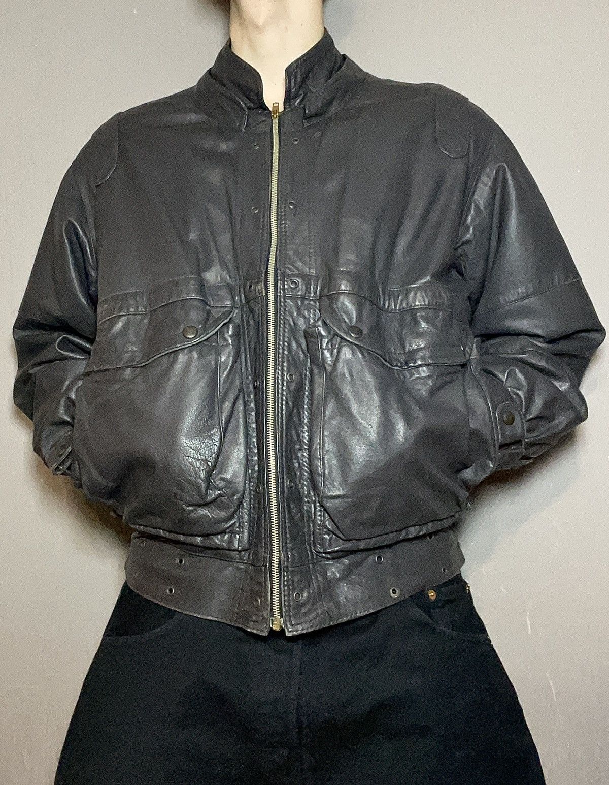 Genuine Leather Crazy Vintage Leather Bomber Jacket Biker Rick Owens Style Size US M / EU 48-50 / 2 - 5 Thumbnail