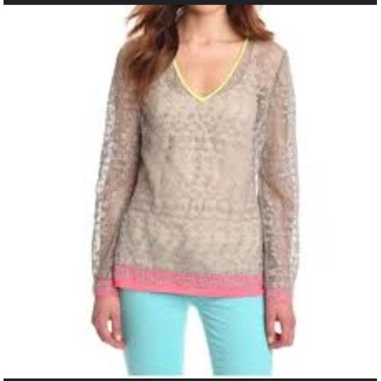 Elie Tahari Elie Tahari Boho Lace Tunic Top Bell Sleeve V Neck Color Blo Size S / US 4 / IT 40 - 1 Thumbnail